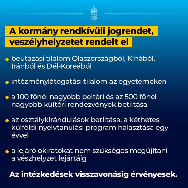 Veszélyhelyzetet hirdetett a Kormány