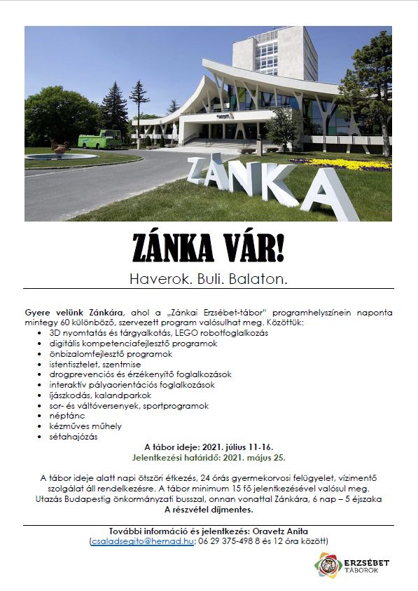 Zánkai táborozást szervezünk!