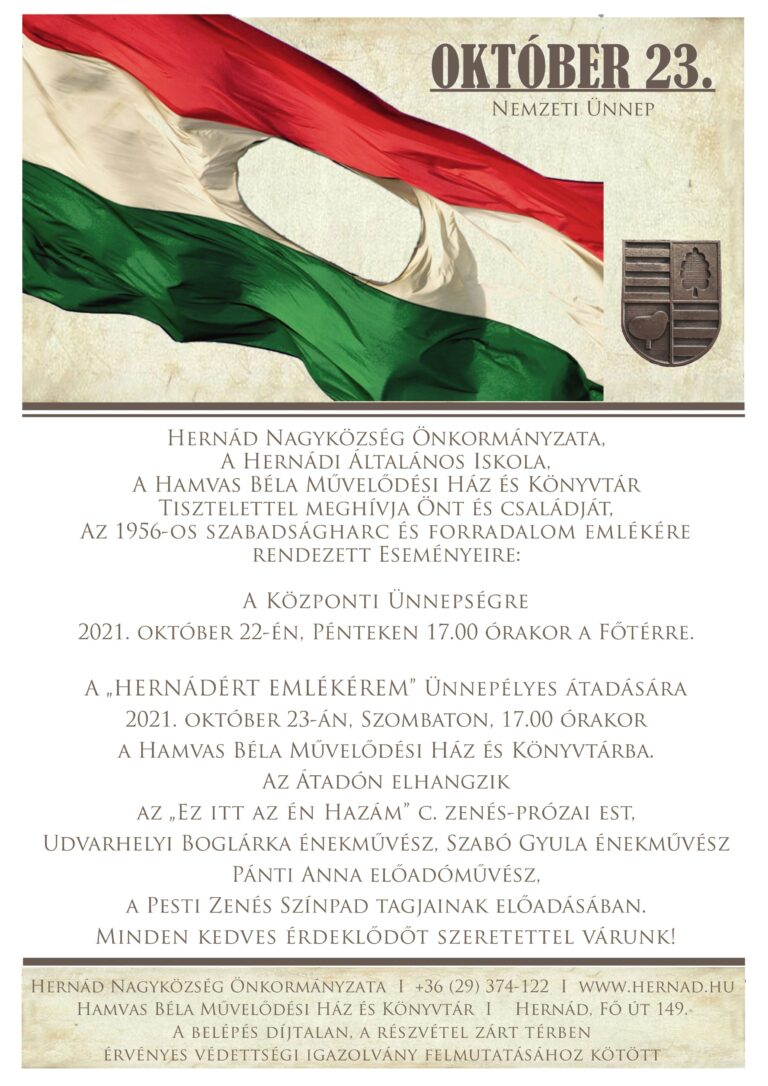 Az 1956-os forradalom és szabadságharc emlékére rendezendő ünnepségeink