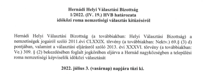 Időközi roma nemzetiségi választás kitűzése