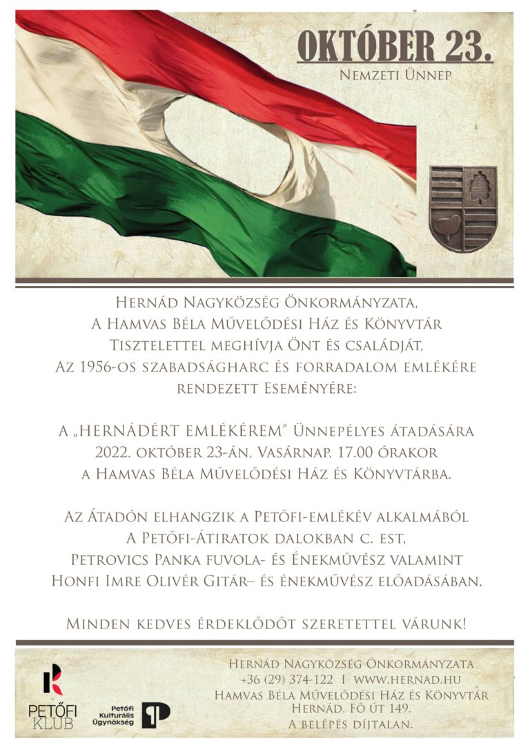 A Hernádért Emlékérem átadása október 23-án